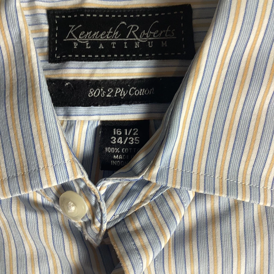Kenneth Roberts Platinum 80's 2 Ply Cotton Dress Shirt Sz 16.5 34/35 Stained - Image 3 of 4