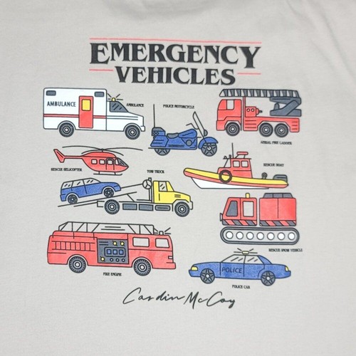 Cardin McCoy gray short sleeve tshirt w/ Emergency Vehicles -size L - Picture 3 of 9