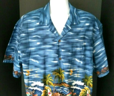 KYs Mens Blue Hawaiian Motorcycle Surfboard Shirt Vacation Beach Plus Size 3XL
