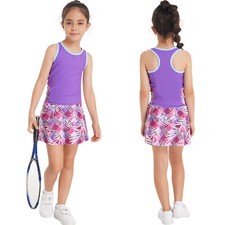 Girls Golf Tennis Dress Outfit Racerback Tank Top and Skirt with Built-in Shorts