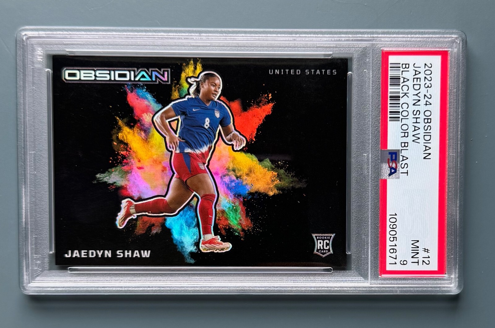 2023-24 Panini Obsidian Black Color Blast #12 Jaedyn Shaw RC SSP PSA 9 Mint