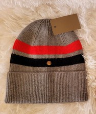        NEW Gray Black Red Stripes Bur Beanie Knit Winter Stocking Hat       