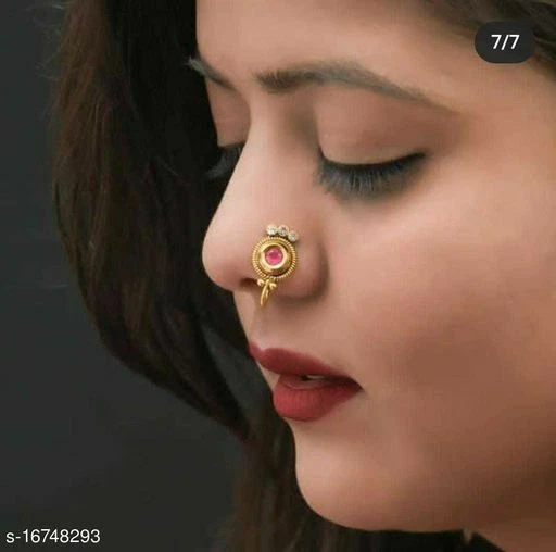 Indian Maharashtra Traditional Style Gold Plated Nose Ring Nath