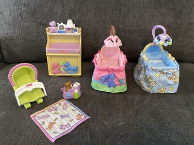 Fisher Price Loving Family Nursery Twins Cribs Bouncer Changing Table Furniture