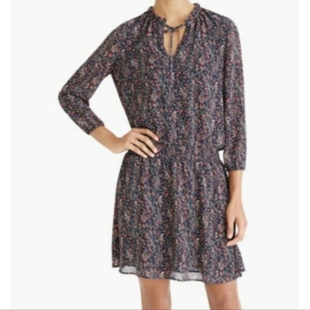 Mercantile Women's Long-Sleeve Smocked Tie-Front Dress Navy