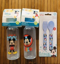 Mickey Mouse 9oz Infant Baby Bottle Set Disney New Lot Of 2  Fork  Spoon Set