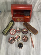 Vintage Shoe Cleaning Polishing Amsco Shu Shine Bank and Brushes Lot
