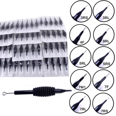 60 Pcs Disposable Tattoo Needle and Tube 3/4 Grip with Tip RL RS F M1 Mixed Size