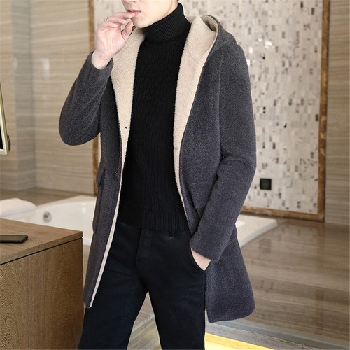 Men Fleece Trench Coat Long Woolen 