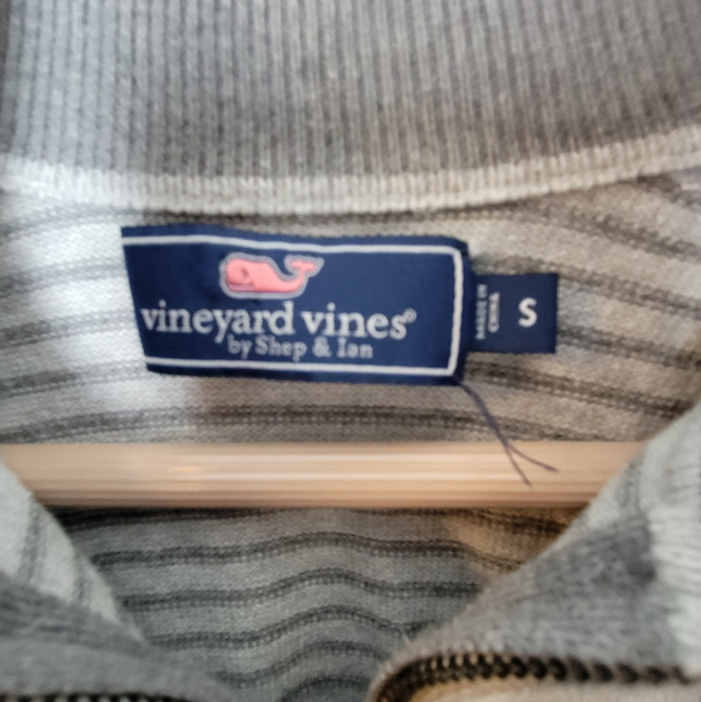 Vineyard Vines Mens Classic Stripe 1/4Zip Grey Small Gem