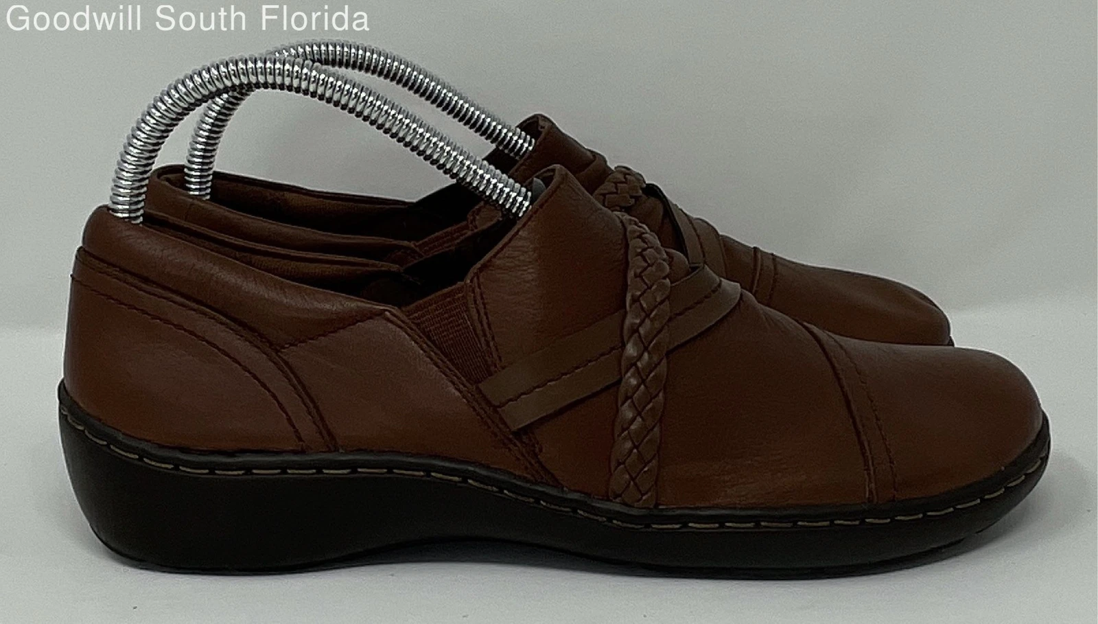 Scarpe Oxford Clarks donna Cora treccia marrone punta tonda basse slip on taglia 8 5M