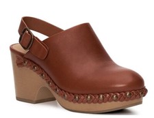 Lucky Brand Yazmine Leather Braided Detail Clogs 8.5M Brandy