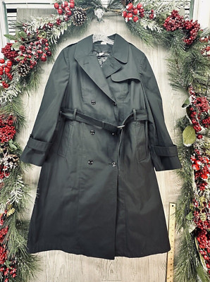 Rain Coat Plus Size 18 Womens Long All Weather Full Length Belted Black Vintage