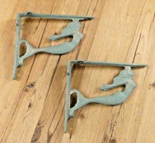 2 Cast Iron MERMAID Brackets Garden Braces Shelf Bracket Corbels Beach Nautical