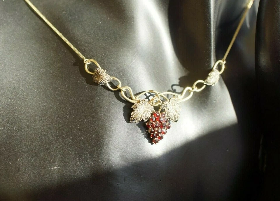 Collier Kette Trachten Hochzeit Granat Gold Art Deco Jugendstil Antik - Bild 3 von 4