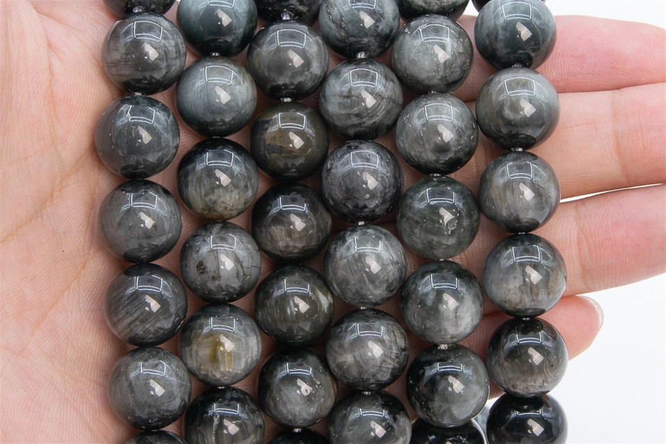 Cuentas redondas de crisoberilo gris profundo natural genuino de 14 mm 7,5" Foto 3 de 3