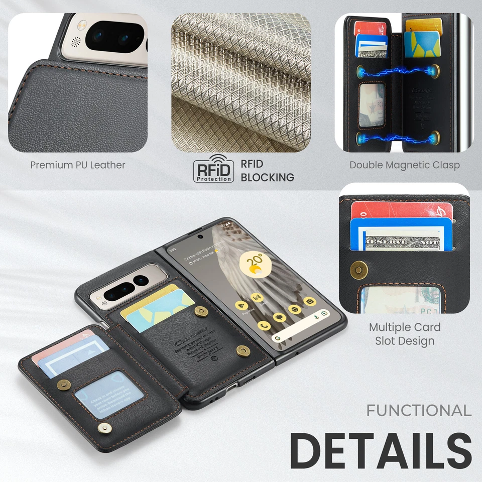 For Google Pixel Fold Magnetic Leather Wallet RFID Blocking Case Stand Cover - Image 4 of 4