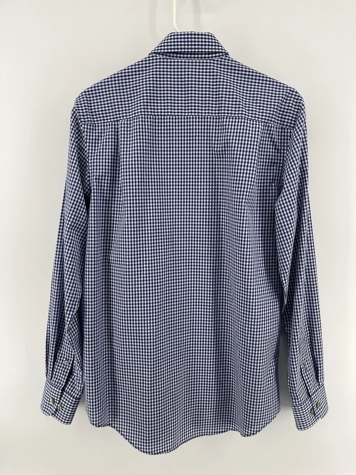Van Heusen Traveler Button Up Shirt Mens Sz Small 14-14.5 Blue Check Long Sleeve - Image 3 of 4