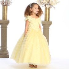 Girls ballgown Dress in Yellow with gold glitter and corset back