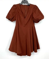 Fashion To Figure Dress Womens Size XL Rust Brown V Neck Puff Short Sleeve