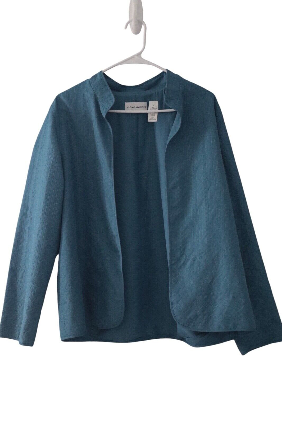 ALFRED DUNNER Womens Open Front Quilted Think Jacket Teal Blue Sz 12 Art to Wear