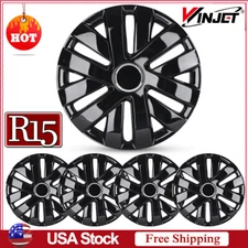 15" Set of 4 Black Wheel Covers Snap On Full Hub Caps fit R15 Tire & Steel Rim