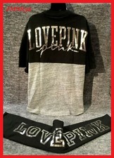 Victoria's Secret Pink Bling Varsity Tee Shirt  Leggings Set Black Gray Foil XL