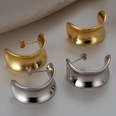 Glänzende klobige C-förmige 925 Sterling Silber Ohrstecker für Damen