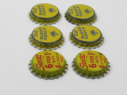 Squirt 6 for 1 Cent + C & C Super Coola Soda Bottle Caps Lot of 6 Cork Unused - Picture 12 of 13