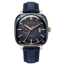 Orologio Uomo Lusso Titan Vintage Nascosto Automatico Quadrante Blu Pelle
