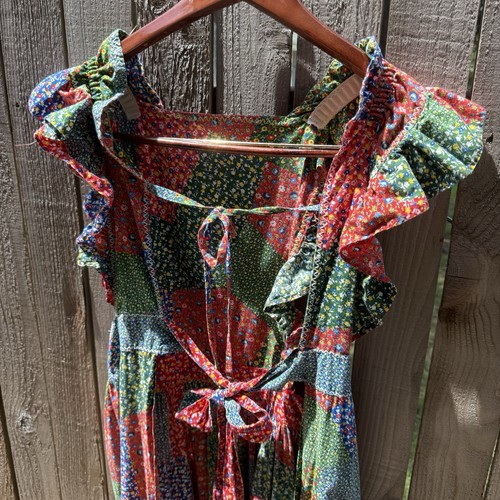 Grembiule patchwork Calico vintage anni 60 70 maxi taglia unica Pinafore Cottagecore - Foto 9 di 17
