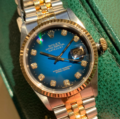 1997 Rolex Datejust 16233 Blue Vignette Factory Diamond Dial 18K