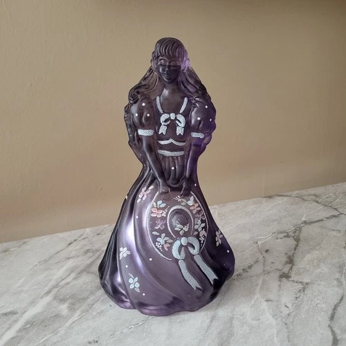 FENTON ART GLASS 95TH ANNIVERSARY PURPLE AMETHYST SOUTHERN BELLE FIGURINE SIGNED