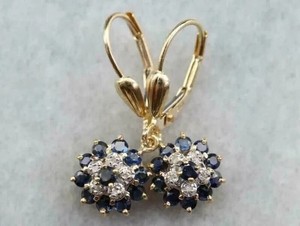 Authentic 2Ct Round Cut Sapphire Lab-Created Drop Dangle Earrings 14K Yellow Gold Plated