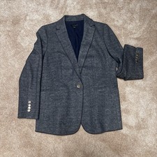 Ann Taylor blazer women 12 navy blue herringbone fully lined Career Office Prep