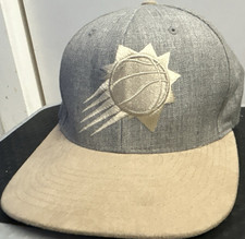 Mitchell & Ness Gray/Beige leather Strapback ...