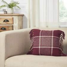 Eston Burgundy Tan Plaid Pillow 12x12 VHC Brands