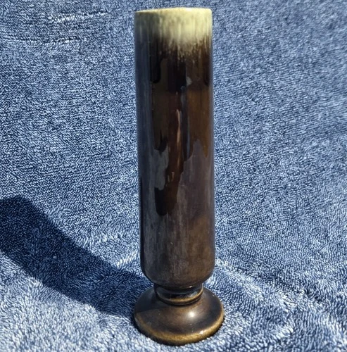 Hull Pottery F90 Vtg Drip Glaze Footed Green Slim Flower Bud Flower Vase