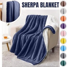 Plush Reversible Sherpa Fleece Blanket Throw Twin Queen Soft Bedding Blankets US