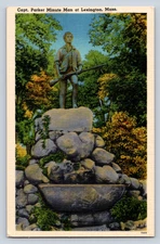 Vintage Capt. Parker Minute Man Lexington MA Linen Postcard Tichnor Bros