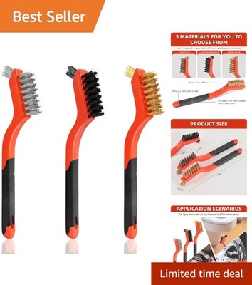 Compact 3-Piece Wire Brush Set with Curved Grips - 7'' Versatile Cleaning Tools