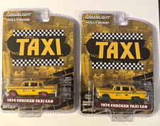 GreenLight Hollywood Taxi 1974 Checker Taxi Cab GREEN MACHINE SET OF 2!
