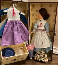 Mary Poppins Doll HORSMAN 60's complete set wood case carpet bag and umbrella