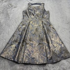 Eliza J Women's 8 Metallic Gold Floral Jacquard Fit Flare Dress HOCO Wedding