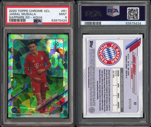 2020-21 Topps Chrome UCL Sapphire Jamal Musiala Aqua Rookie RC #/150 PSA 9