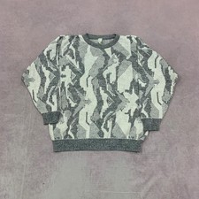 Vintage Knitted Jumper abstract patterned grandad knit sweater Men's L