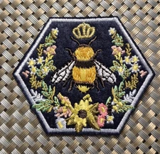 Queen Bee with Crown Embroidered Patch Iron-On Sew-On US Shipping floral