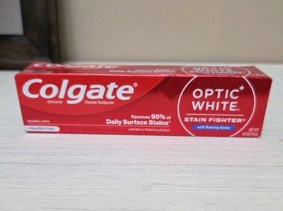 Colgate Optic White Stain Fighter Toothpaste w/Baking Soda, Clean Mint Paste,6oz