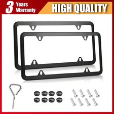2pcs Black Slim License Plate Frame Stainless Steel Front Rear Car Tag Cover New