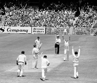 Graham Gooch of England is out LBW for 40 runs to Rodney Hogg of A- Old Photo